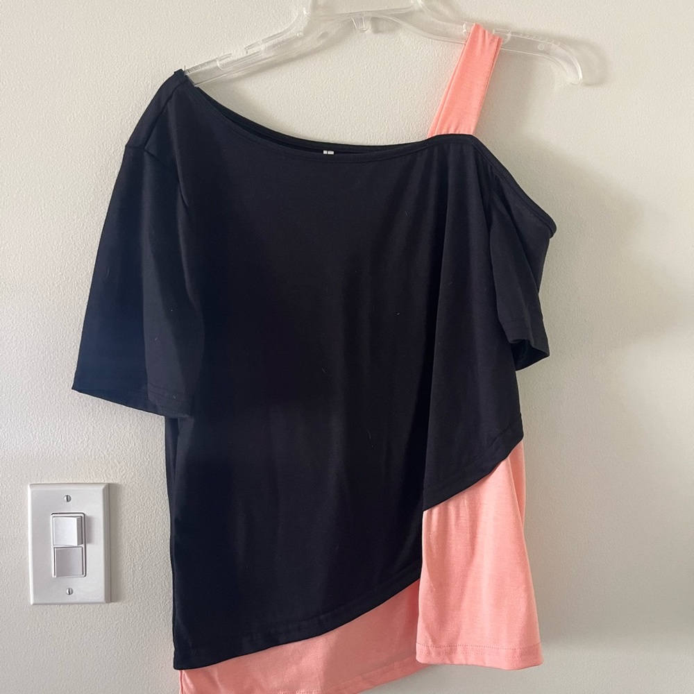 Black and pink cotton asymmetrical shirt large. True to size